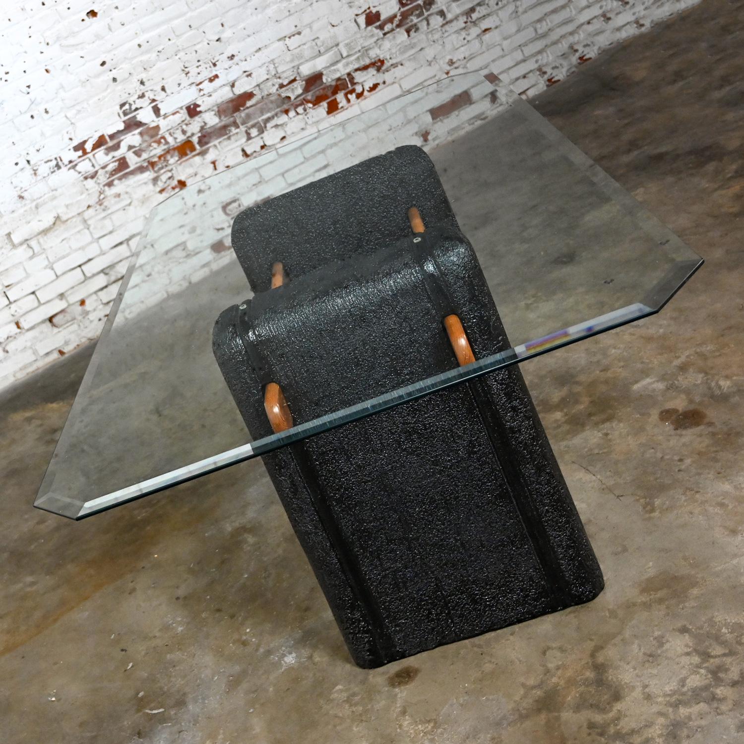 Postmodern Architectural Dining Table Black Molded Plaster Double Pedestal Base For Sale 4