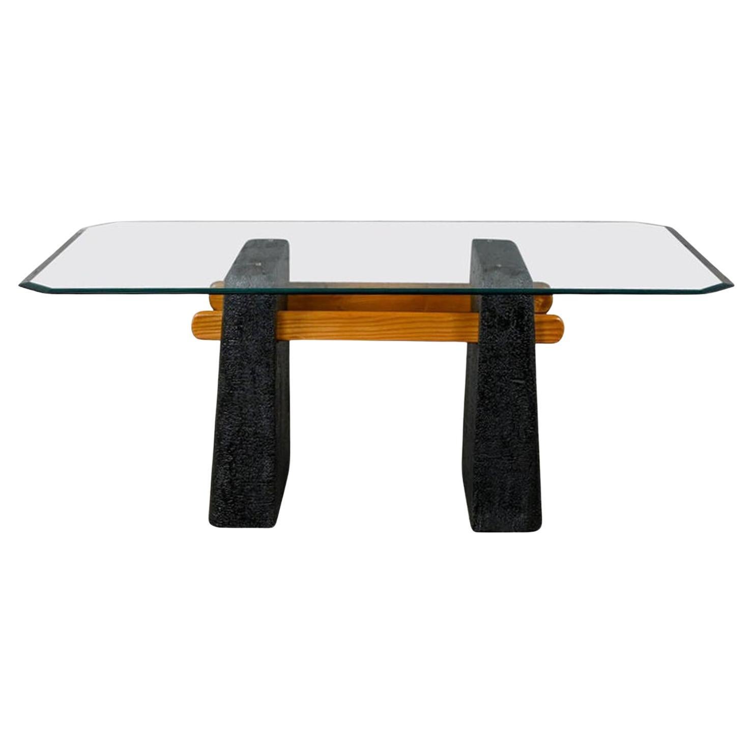 Postmodern Architectural Dining Table Black Molded Plaster Double Pedestal Base