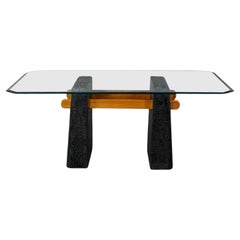 Used Postmodern Architectural Dining Table Black Molded Plaster Double Pedestal Base