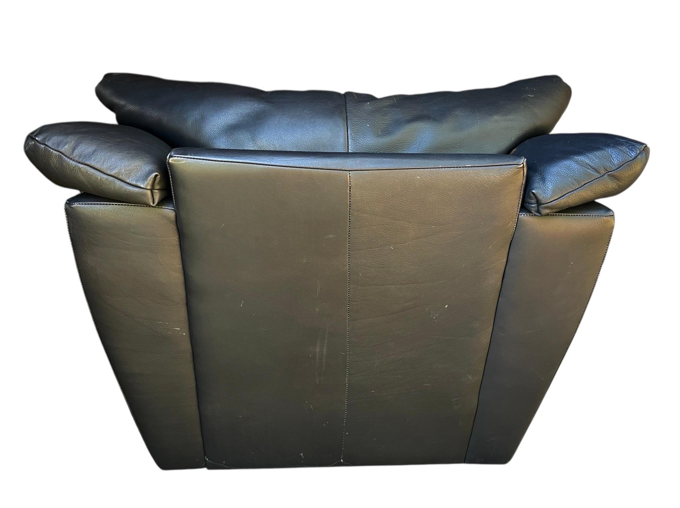 Italian Postmodern Armchair Black Leather In the style of Roche Bobois Leather Armchair For Sale