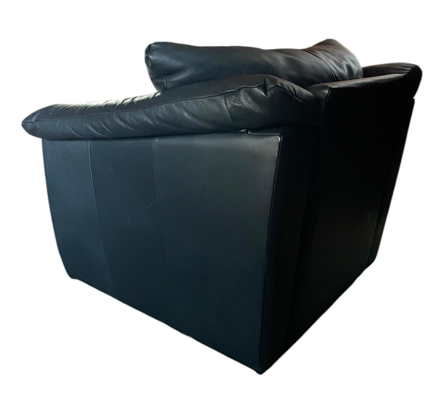 Postmodern Armchair Black Leather In the style of Roche Bobois Leather Armchair In Good Condition For Sale In Rochester, NY