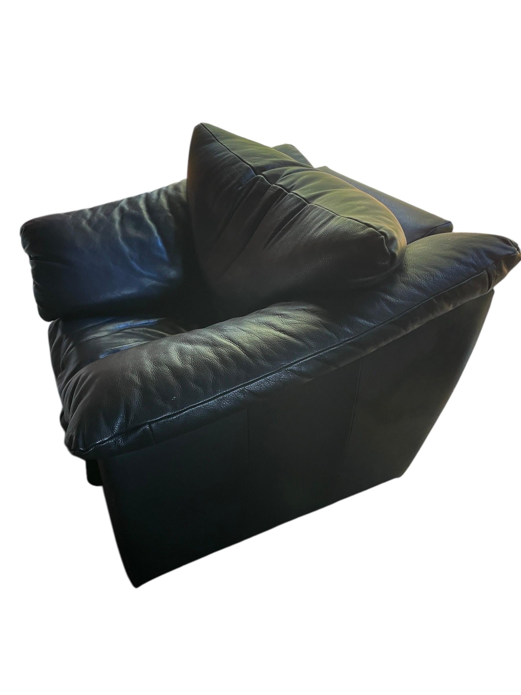 Postmodern Armchair Black Leather In the style of Roche Bobois Leather Armchair For Sale 1