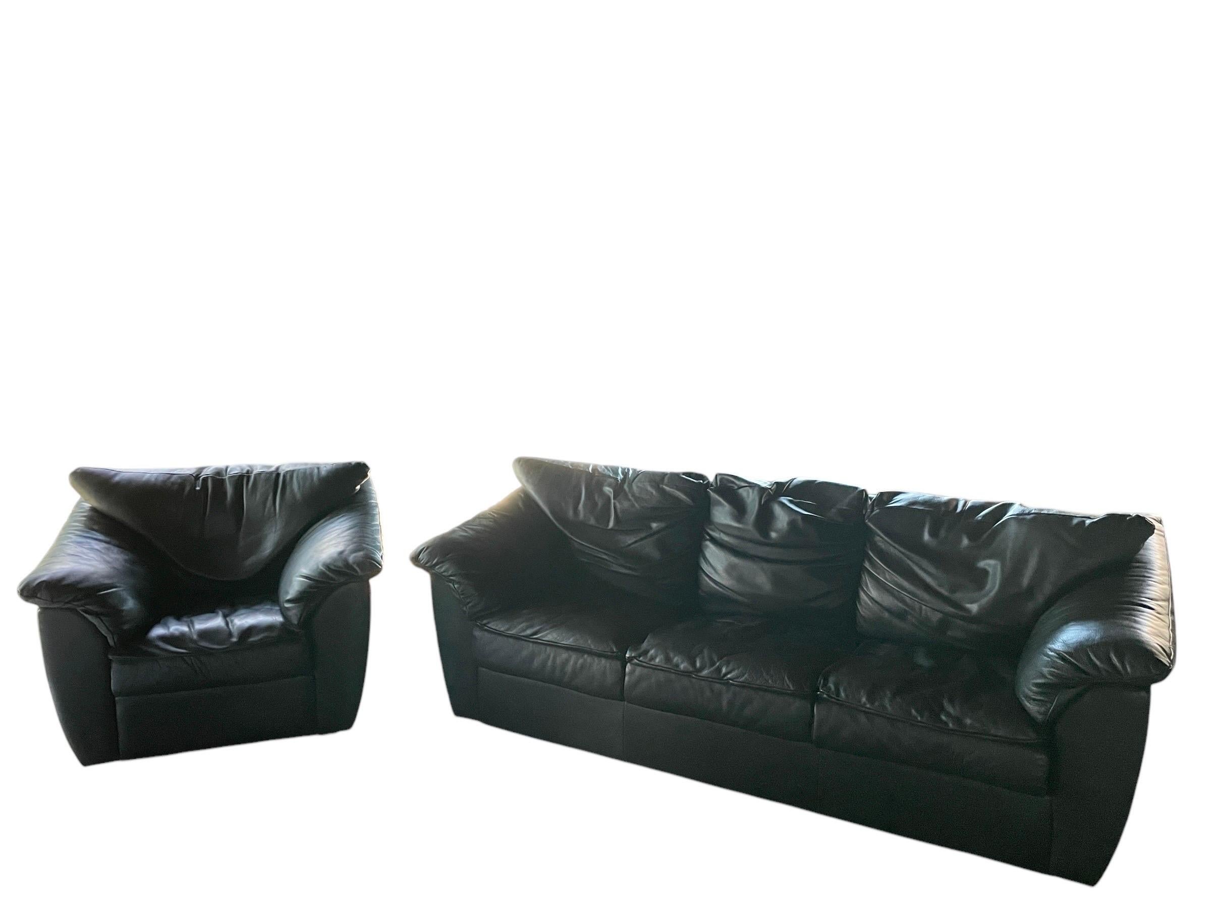 Postmodern Armchair Black Leather In the style of Roche Bobois Leather Armchair For Sale 3