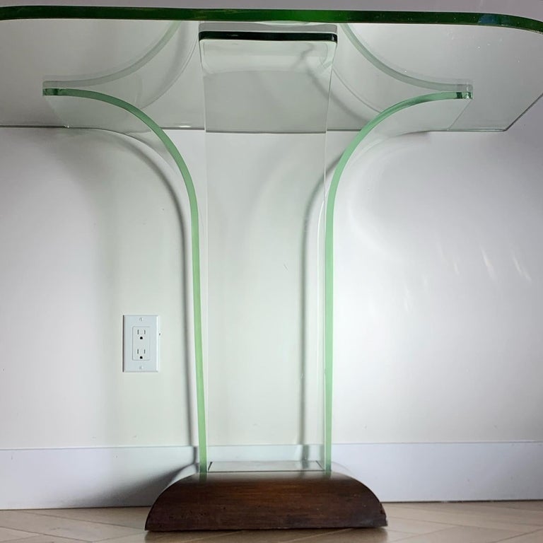 Postmodern Art Deco Flared Glass and Wood Console Table, circa Late ...