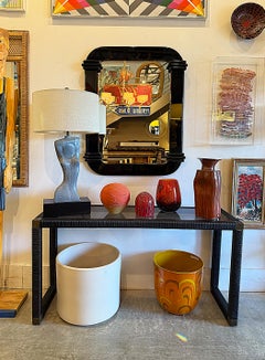 Postmodern Art Deco Revival Black Lacquer Wood Mirror