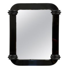Postmodern Art Deco Revival Black Lacquer Wood Mirror