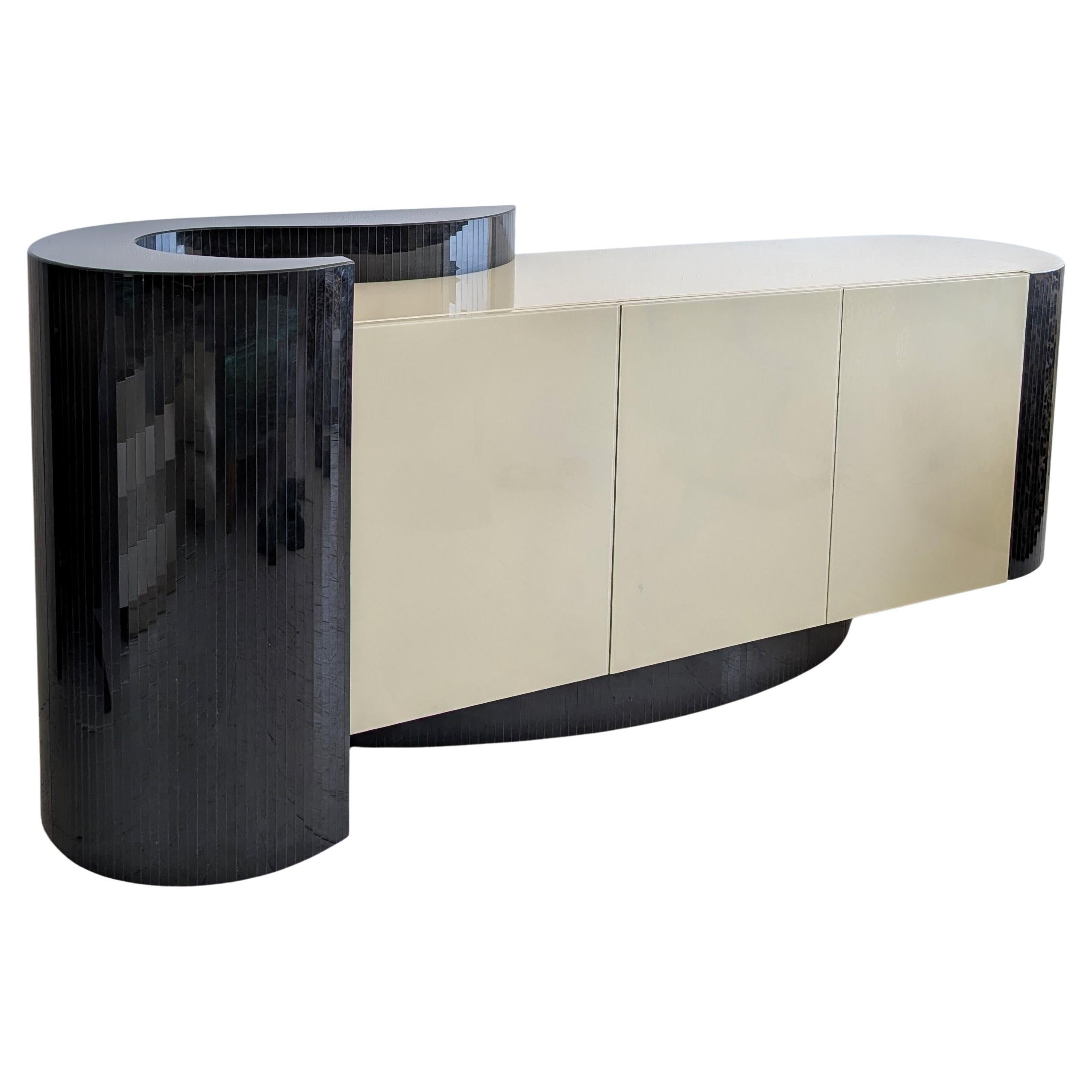 Postmodern art deco revival curved ends sideboard Karl Springer style, USA 1980s