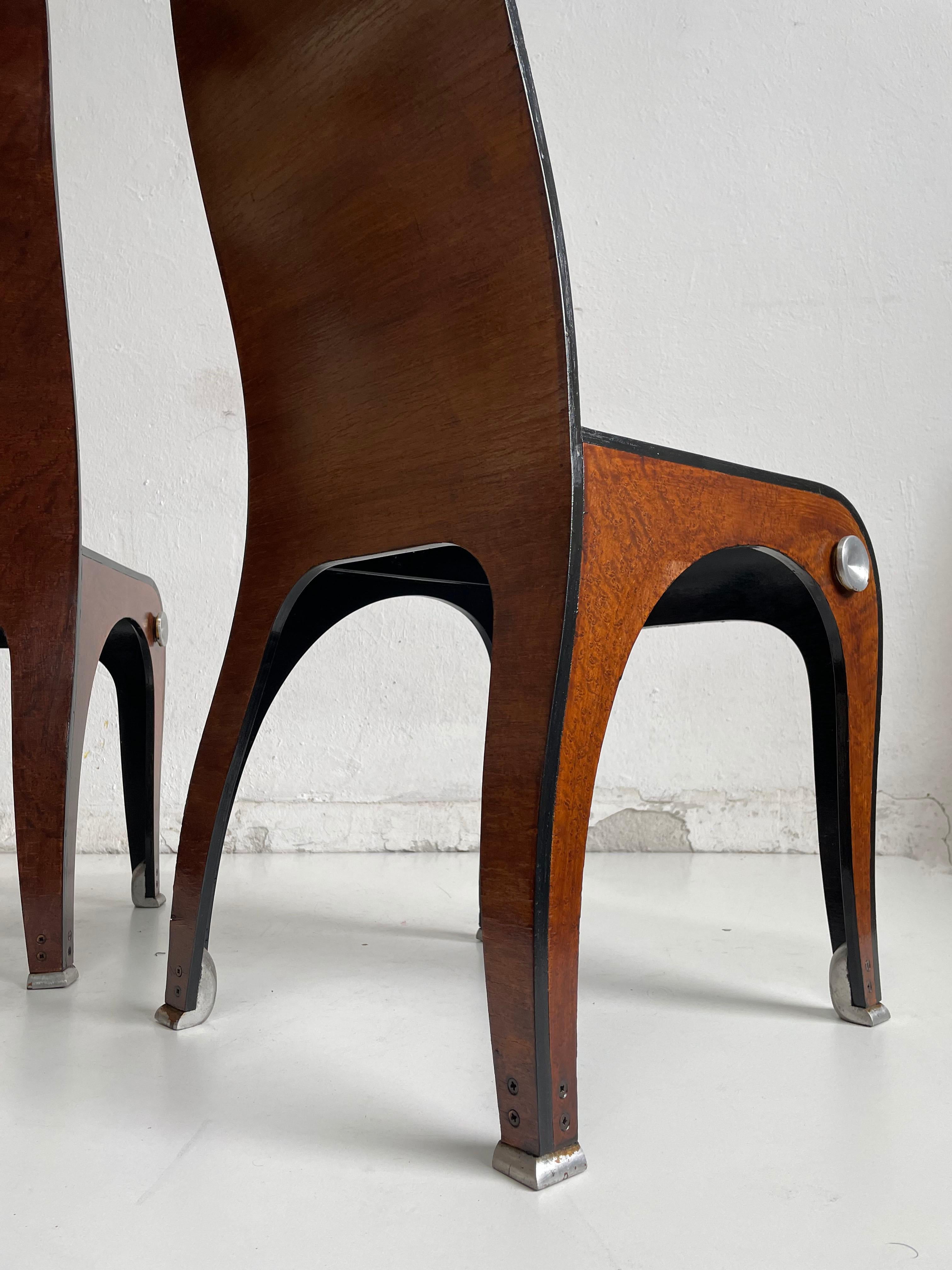 Postmodern Art Deco Style Artisan Burr Walnut Veneered Plywood Chairs, Set of 2 In Good Condition In Zagreb, HR