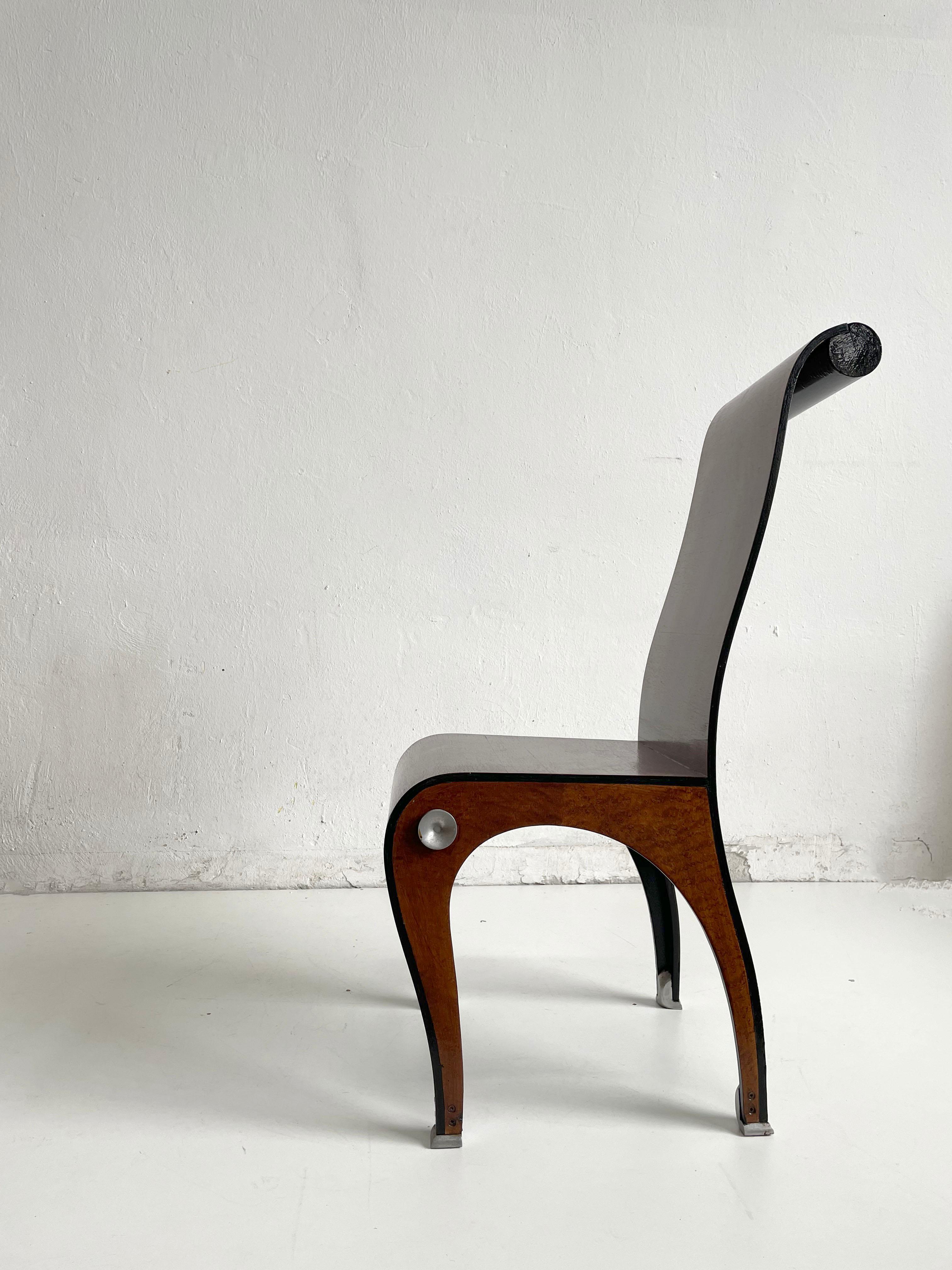Postmodern Art Deco Style Artisan Burr Walnut Veneered Plywood Chairs, Set of 2 1