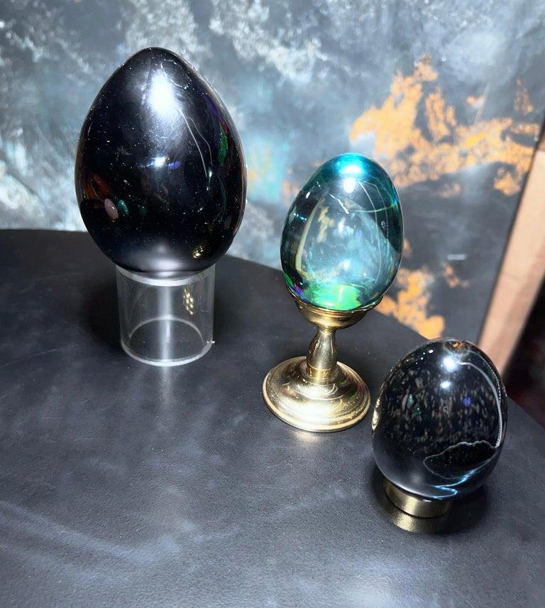 Mid-Century Modern Postmodern Art Glass and Brass Egg & Holster Set, Memphis Inspired For Sale