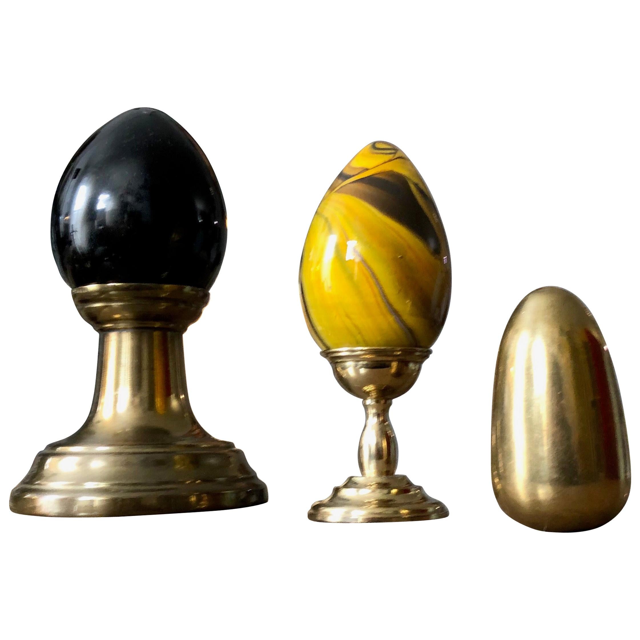 Postmodern Art Glass and Brass Egg & Holster Set, Memphis Inspired