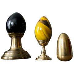 Postmodern Art Glass and Brass Egg & Holster Set, Memphis Inspired