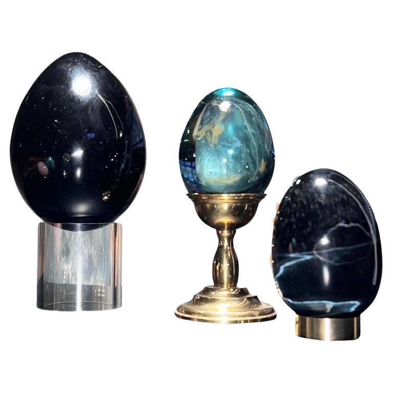 Postmodern Art Glass and Brass Egg & Holster Set, Memphis Inspired