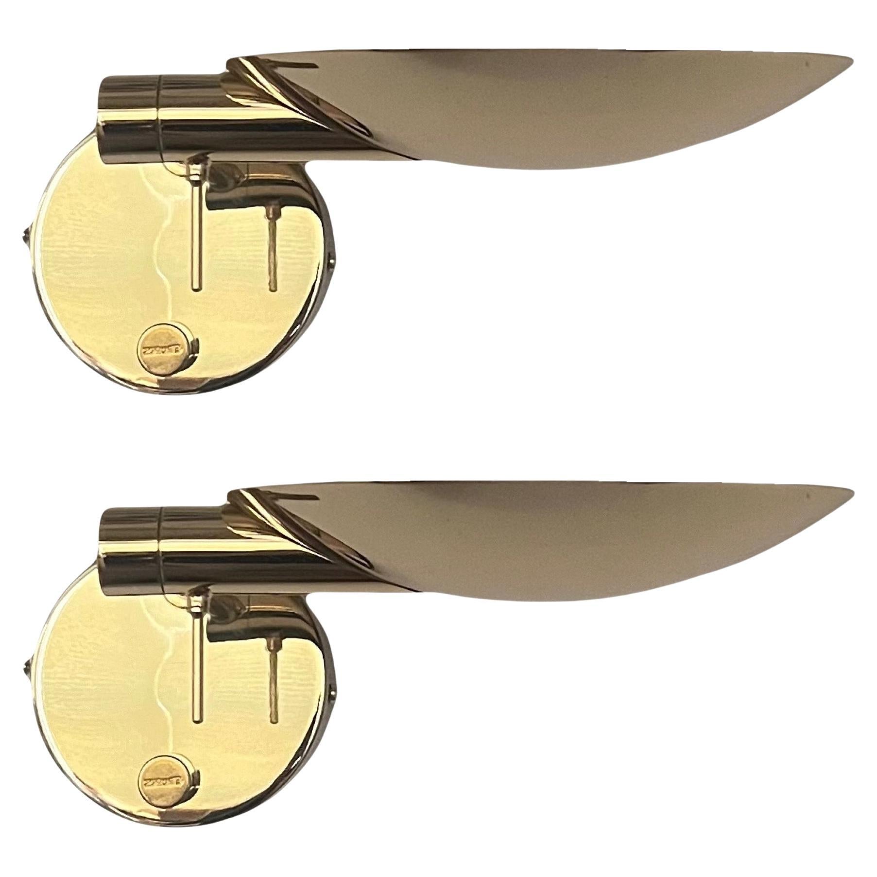 Pareja articulada postmoderna de apliques dorados de Estiluz, Barcelona, años 80