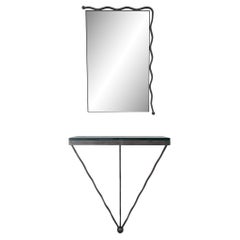 Postmodern Artist Studio Iron Wall-Mounted Entry Table With Mirror