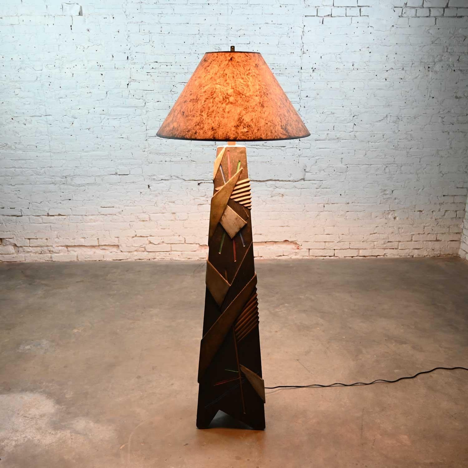Metal Postmodern Artmaster Studios Geometric Triangular Painted Plaster Floor Lamp For Sale