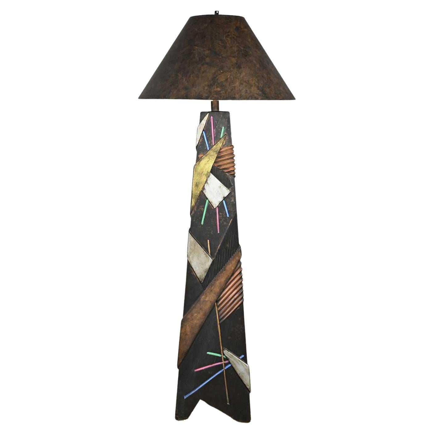 Postmodern Artmaster Studios Geometric Triangular Painted Plaster Floor Lamp For Sale