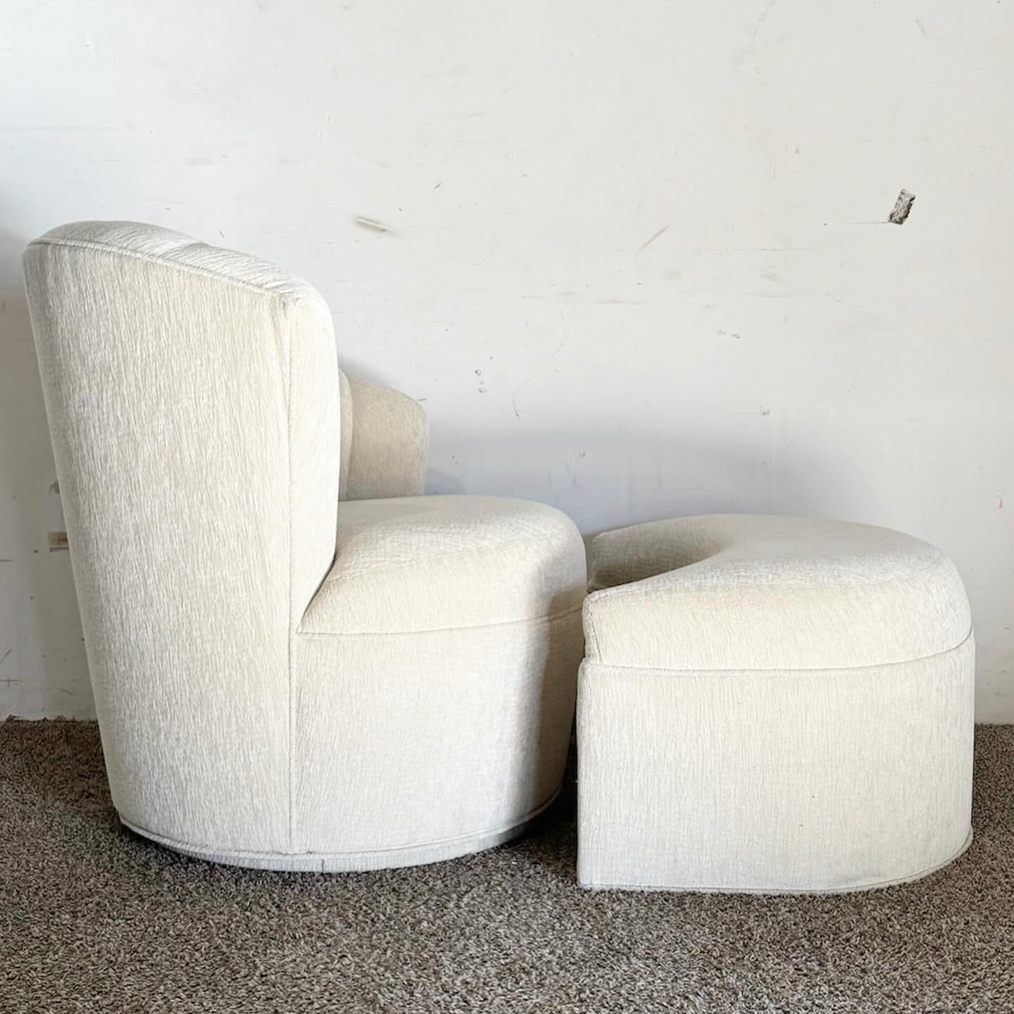 Postmodern Ascending Clam Shell Back Swivel Chair With Nesting Foot Rest In Good Condition In Delray Beach, FL