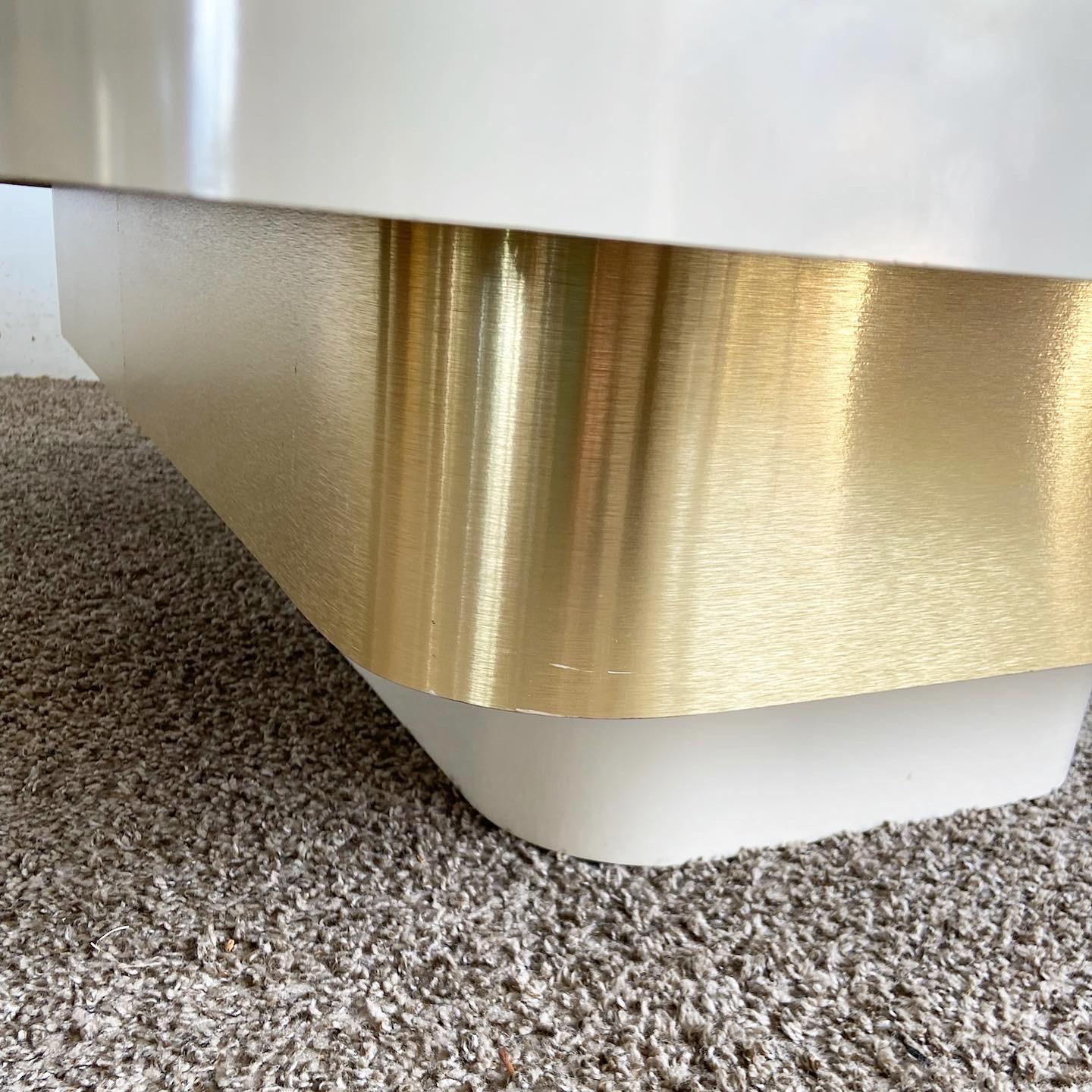 Postmodern Ascending Cream and Gold Coffee Table In Good Condition For Sale In Delray Beach, FL