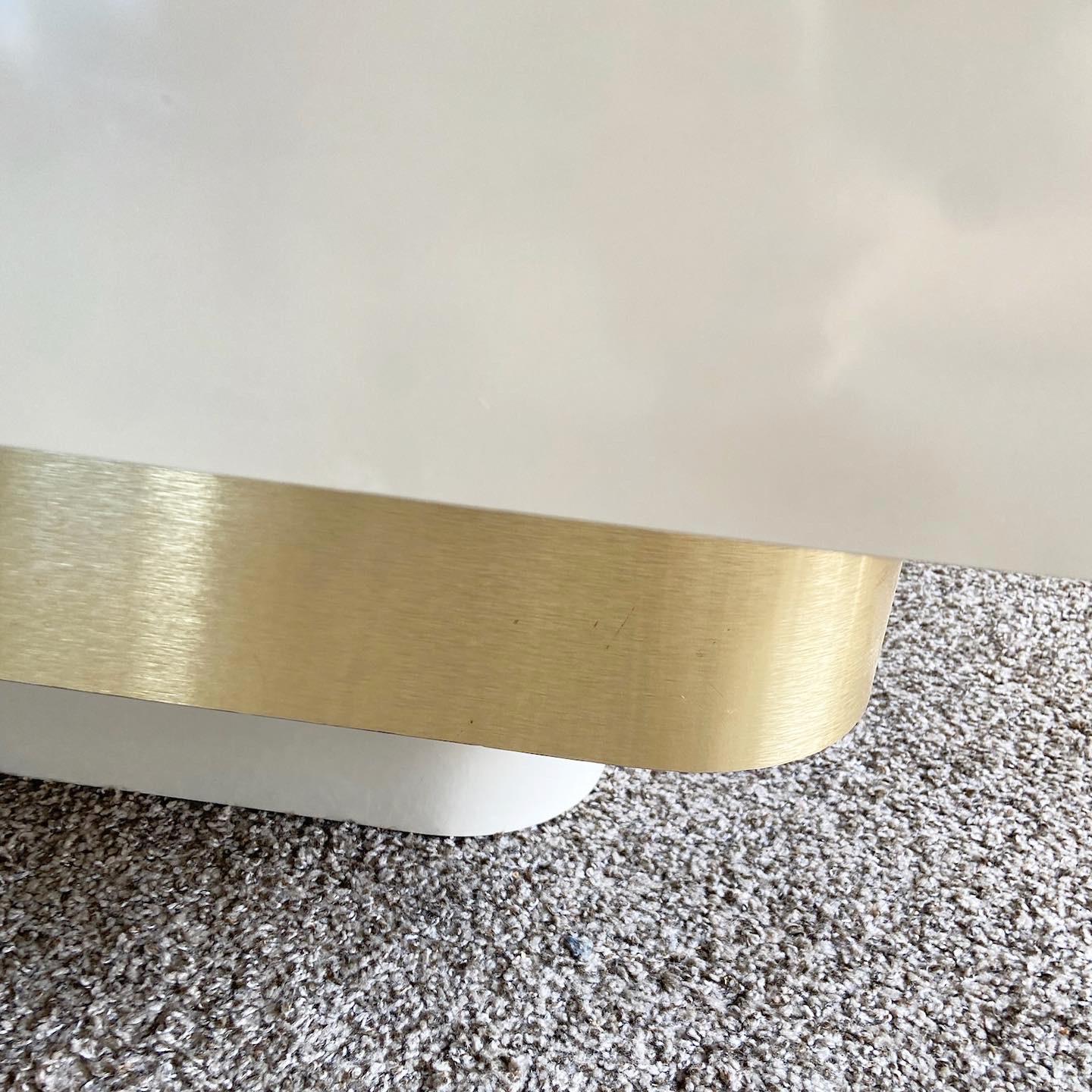 Late 20th Century Postmodern Ascending Cream and Gold Coffee Table For Sale