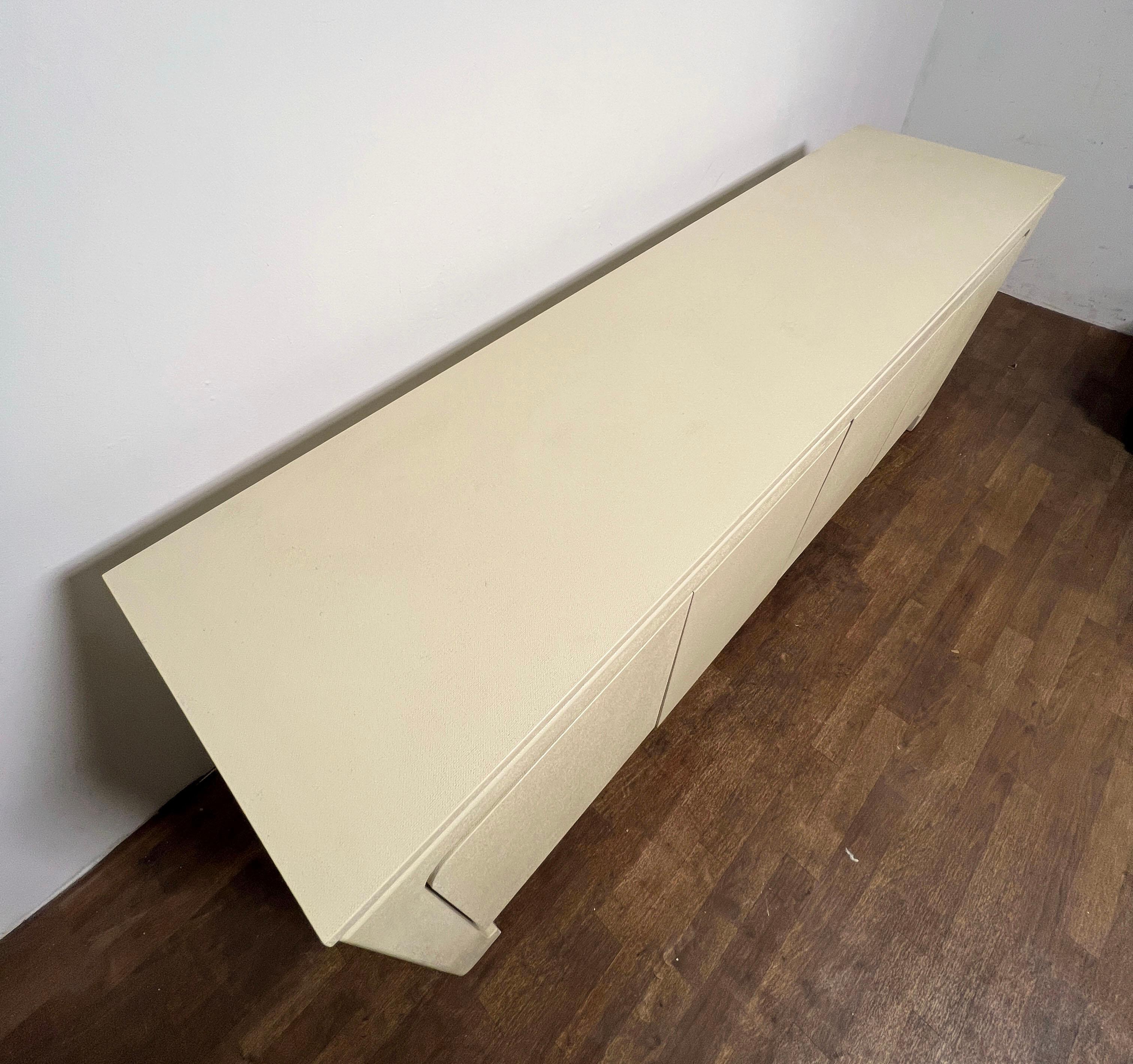 Postmodern Asian Style Grass Cloth Credenza in Style of Karl Springer C. 1980s In Good Condition For Sale In Peabody, MA