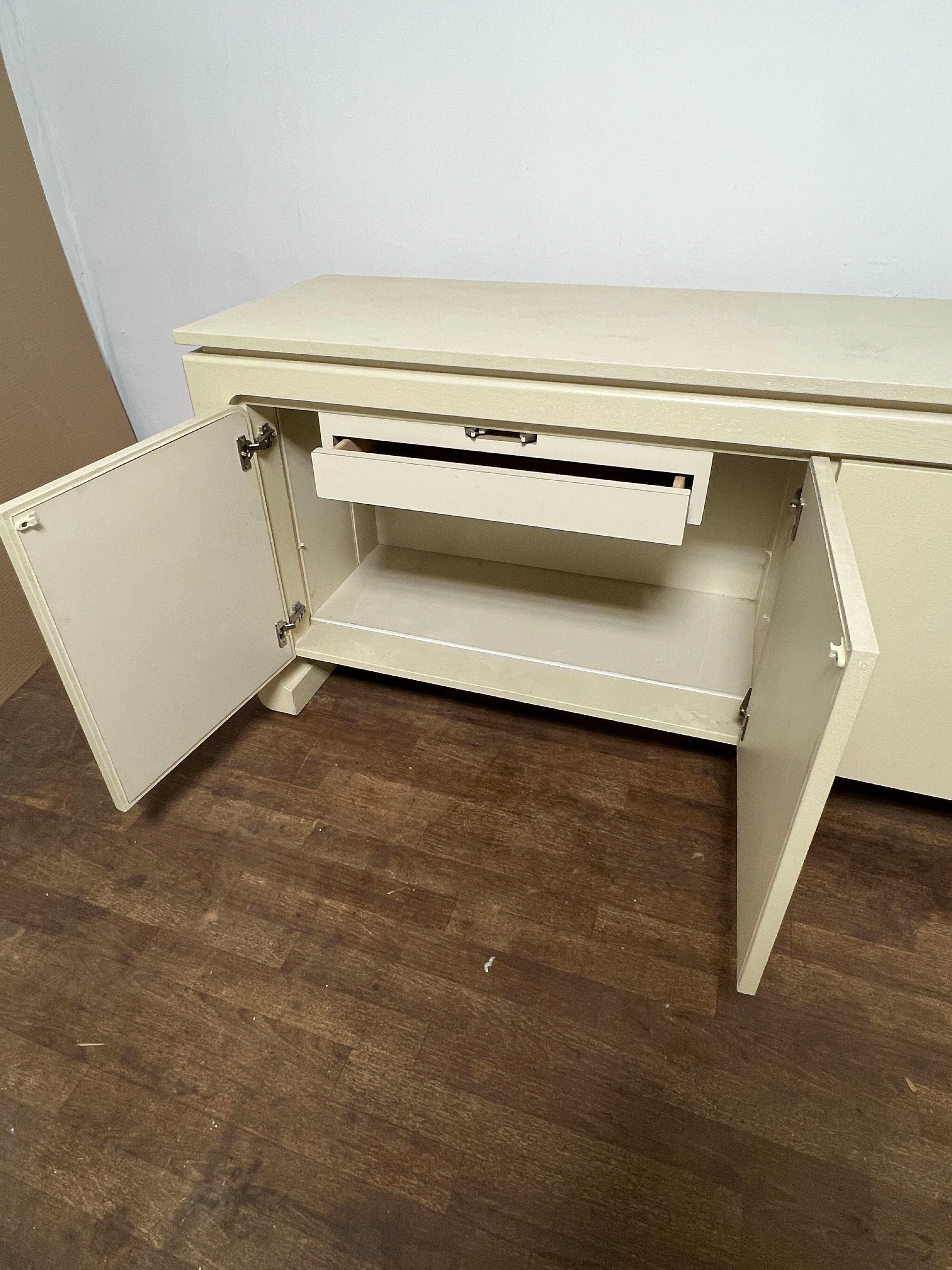 Postmodern Asian Style Grass Cloth Credenza in Style of Karl Springer C. 1980s For Sale 1