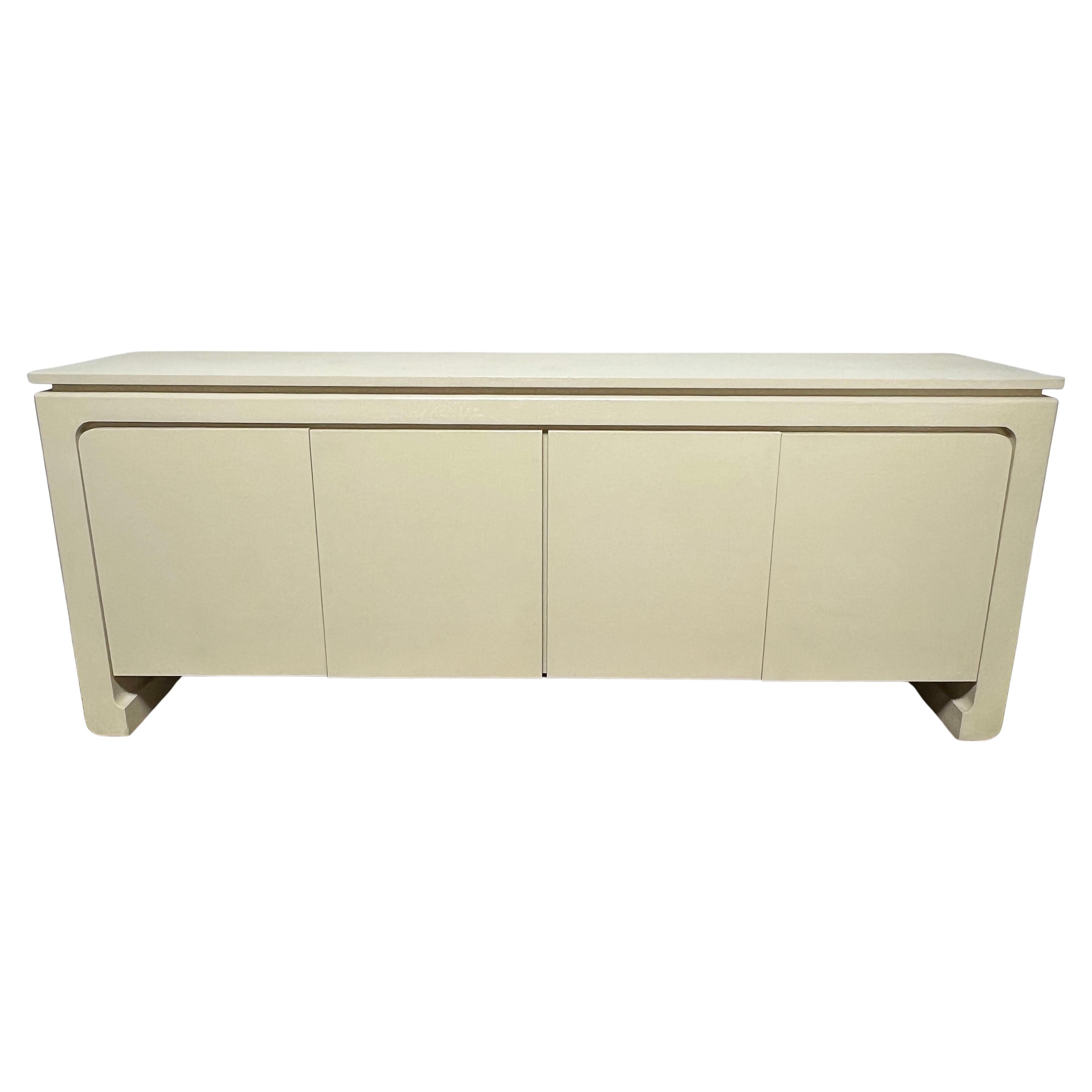 Postmodern Asian Style Grass Cloth Credenza in Style of Karl Springer C. 1980s