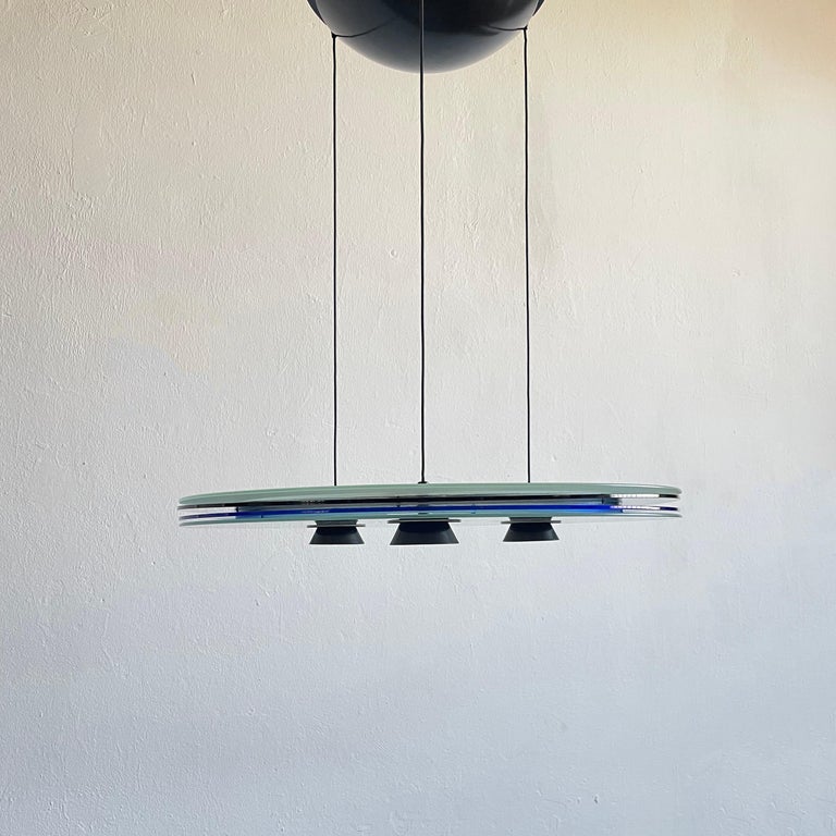 Suspension luminaire design "aurora" d'arteluce, bleu, halog à