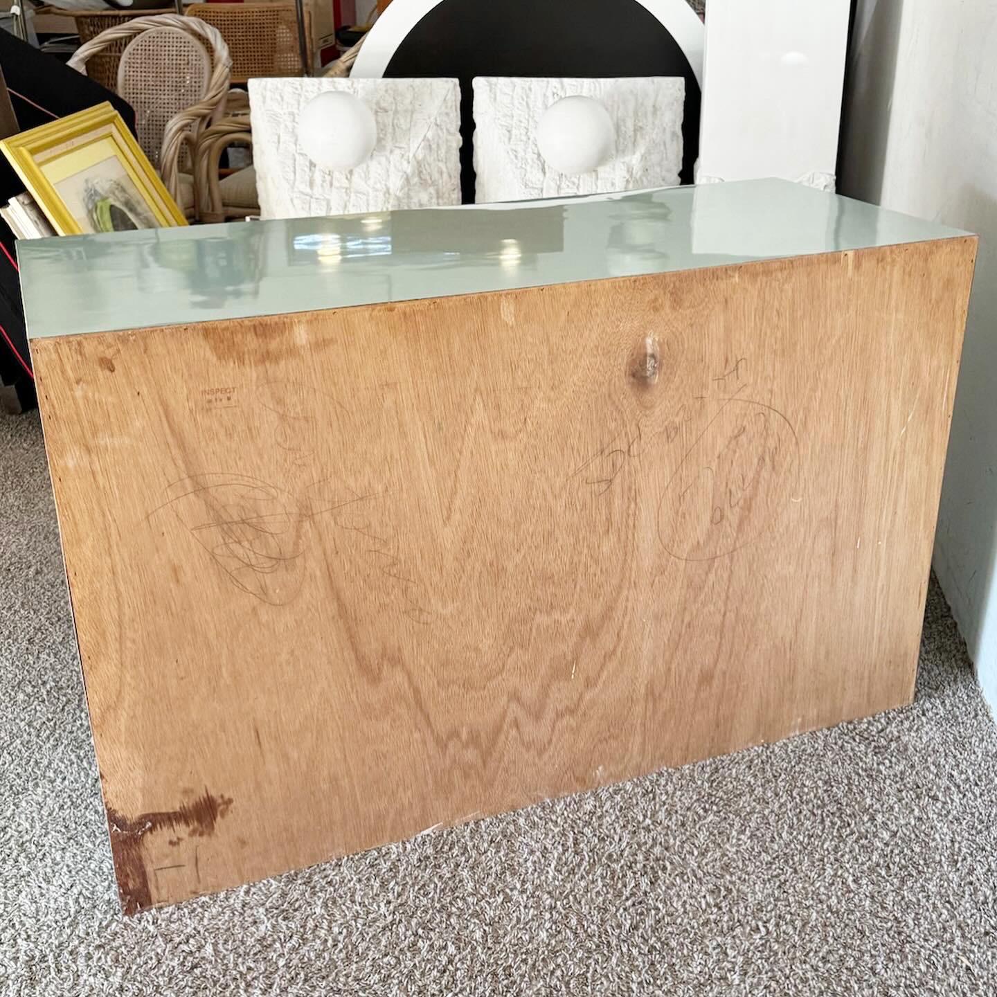 Postmodern Baby Blue Lacquer Laminate Dresser With Gold Accents For Sale 3