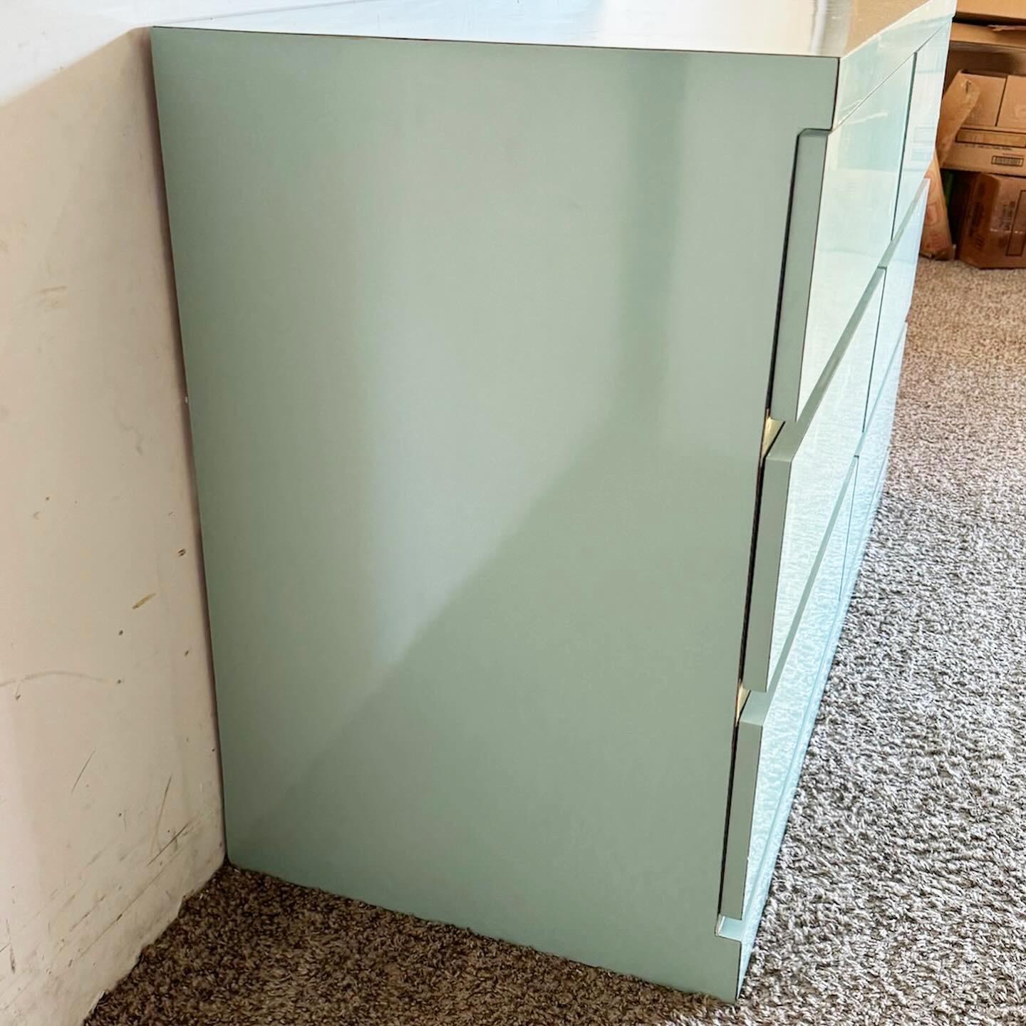 Post-Modern Postmodern Baby Blue Lacquer Laminate Dresser With Gold Accents For Sale