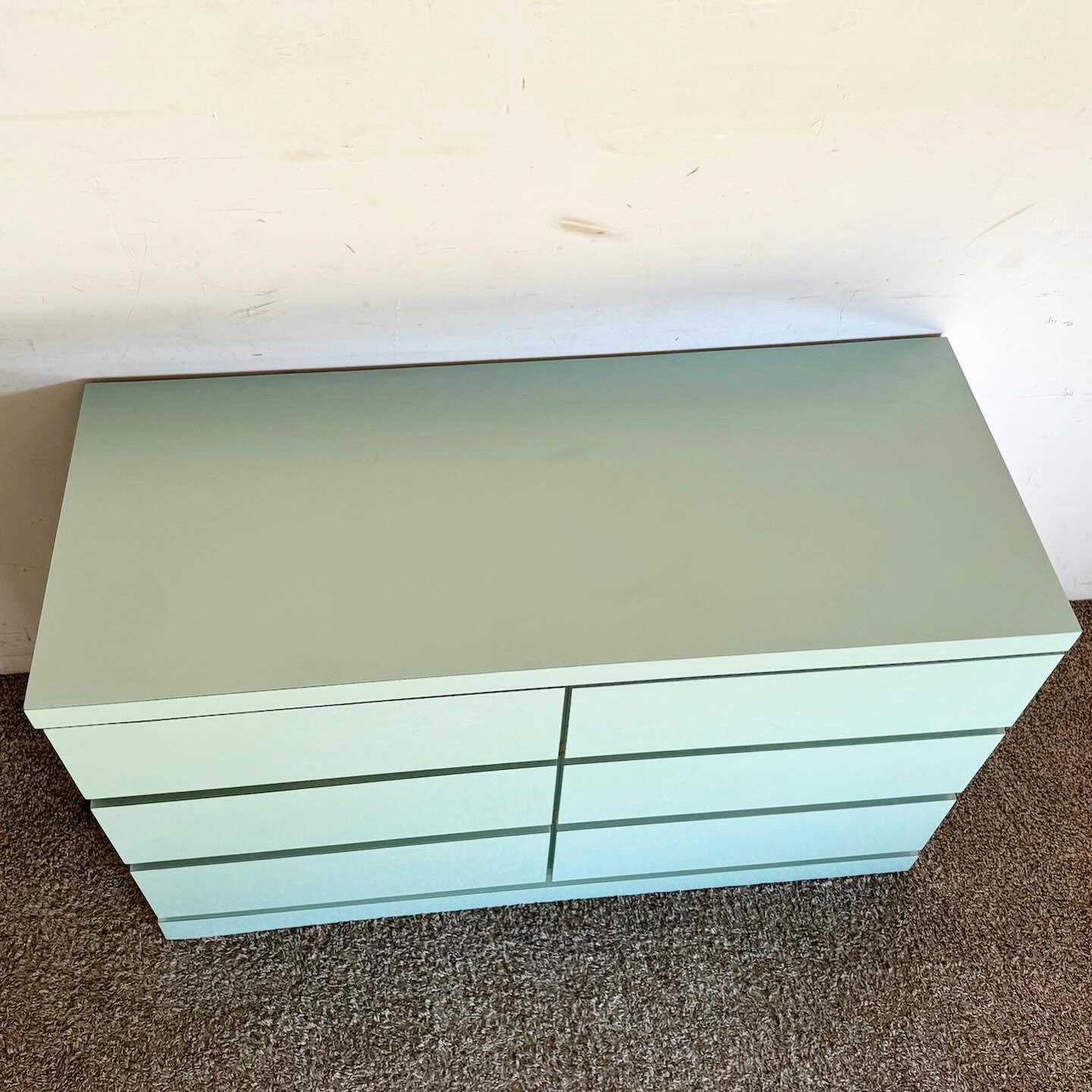 Post-Modern Postmodern Baby Blue Lacquer Laminate Dresser With Gold Accents For Sale