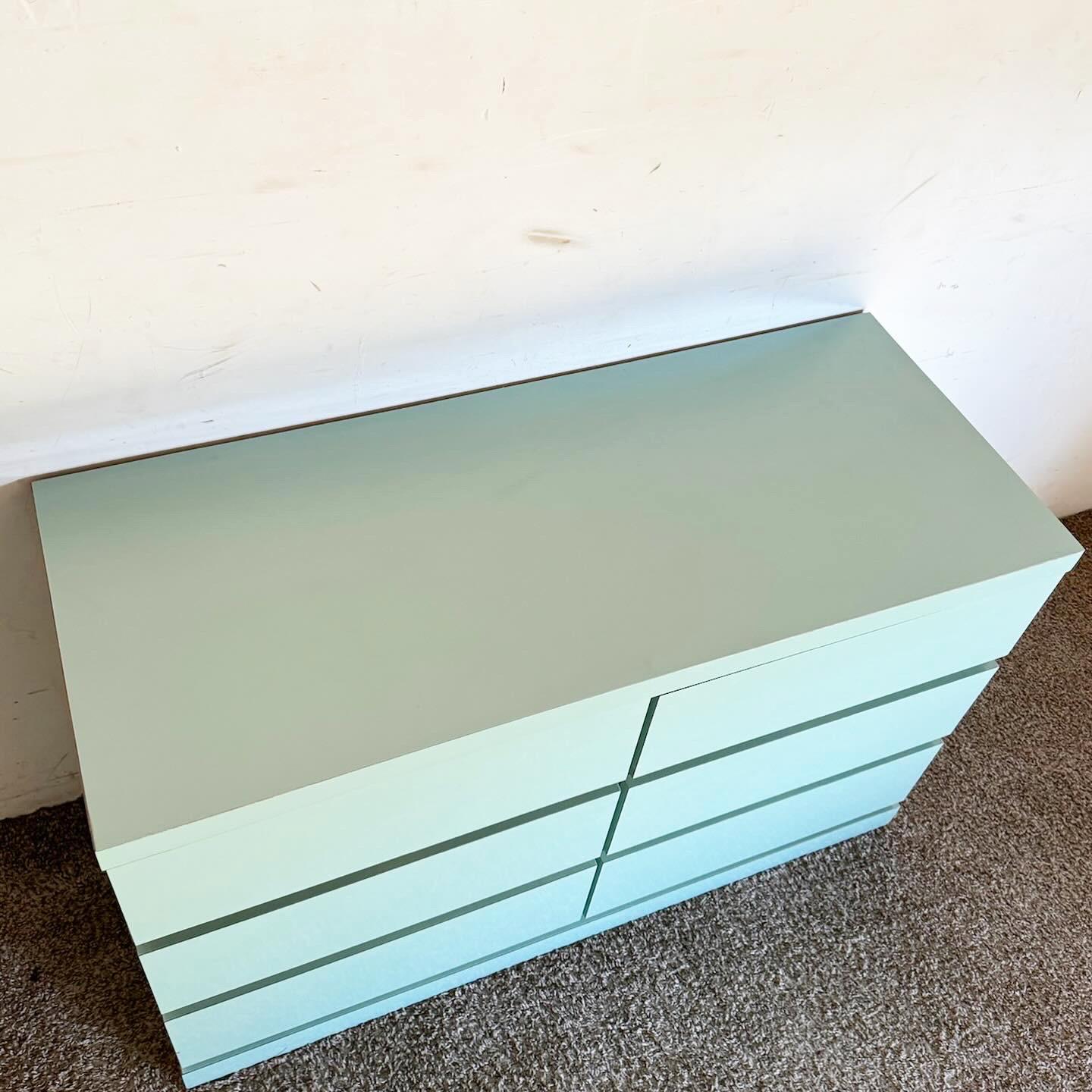 American Postmodern Baby Blue Lacquer Laminate Dresser With Gold Accents For Sale
