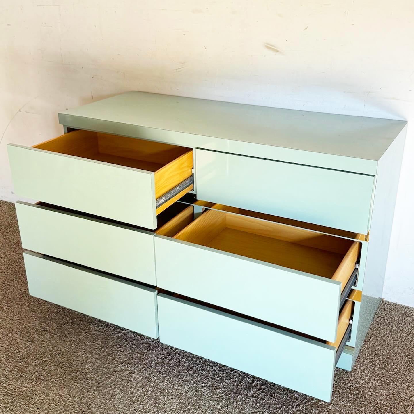 American Postmodern Baby Blue Lacquer Laminate Dresser With Gold Accents For Sale