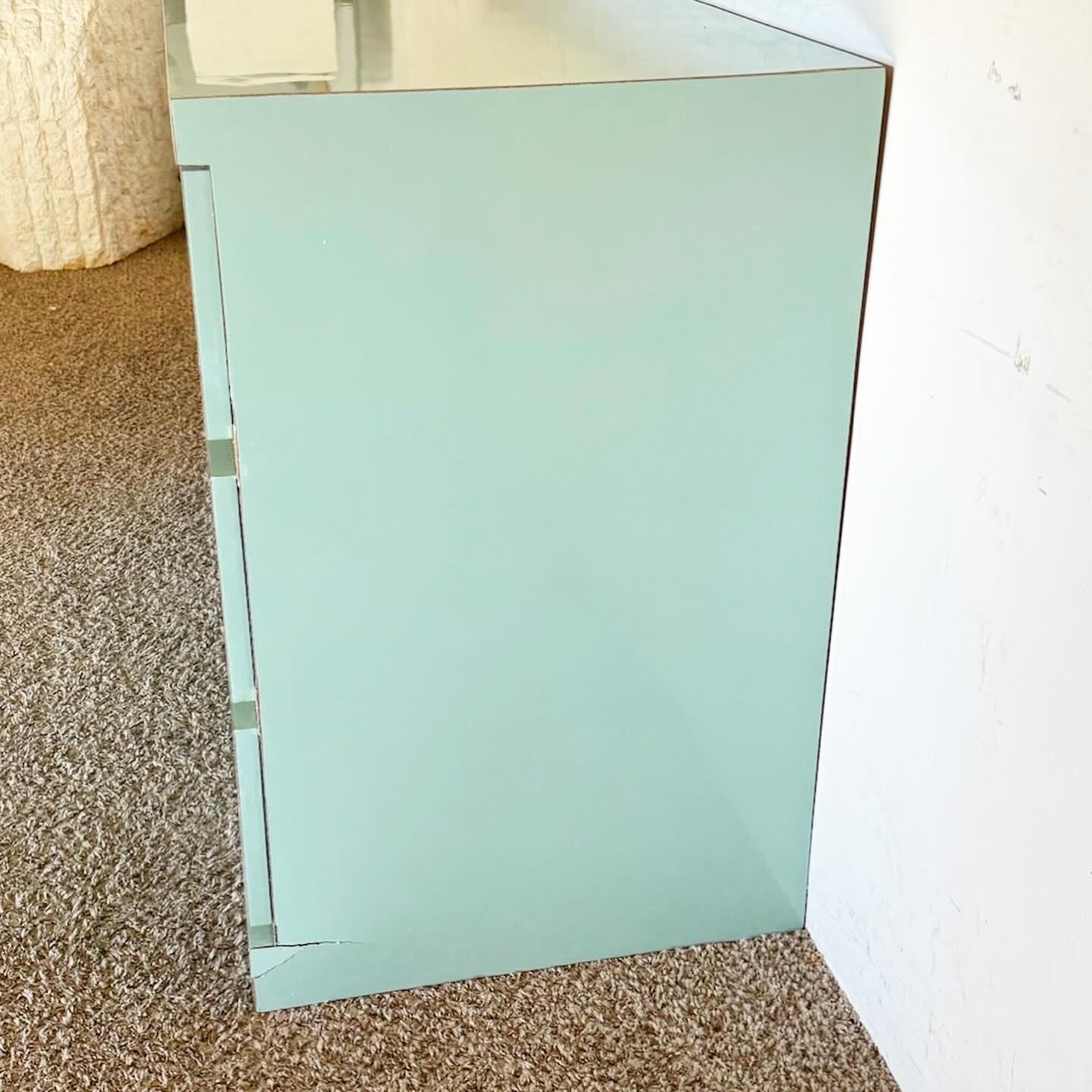 Postmodern Baby Blue Lacquer Laminate Dresser With Gold Accents For Sale 1