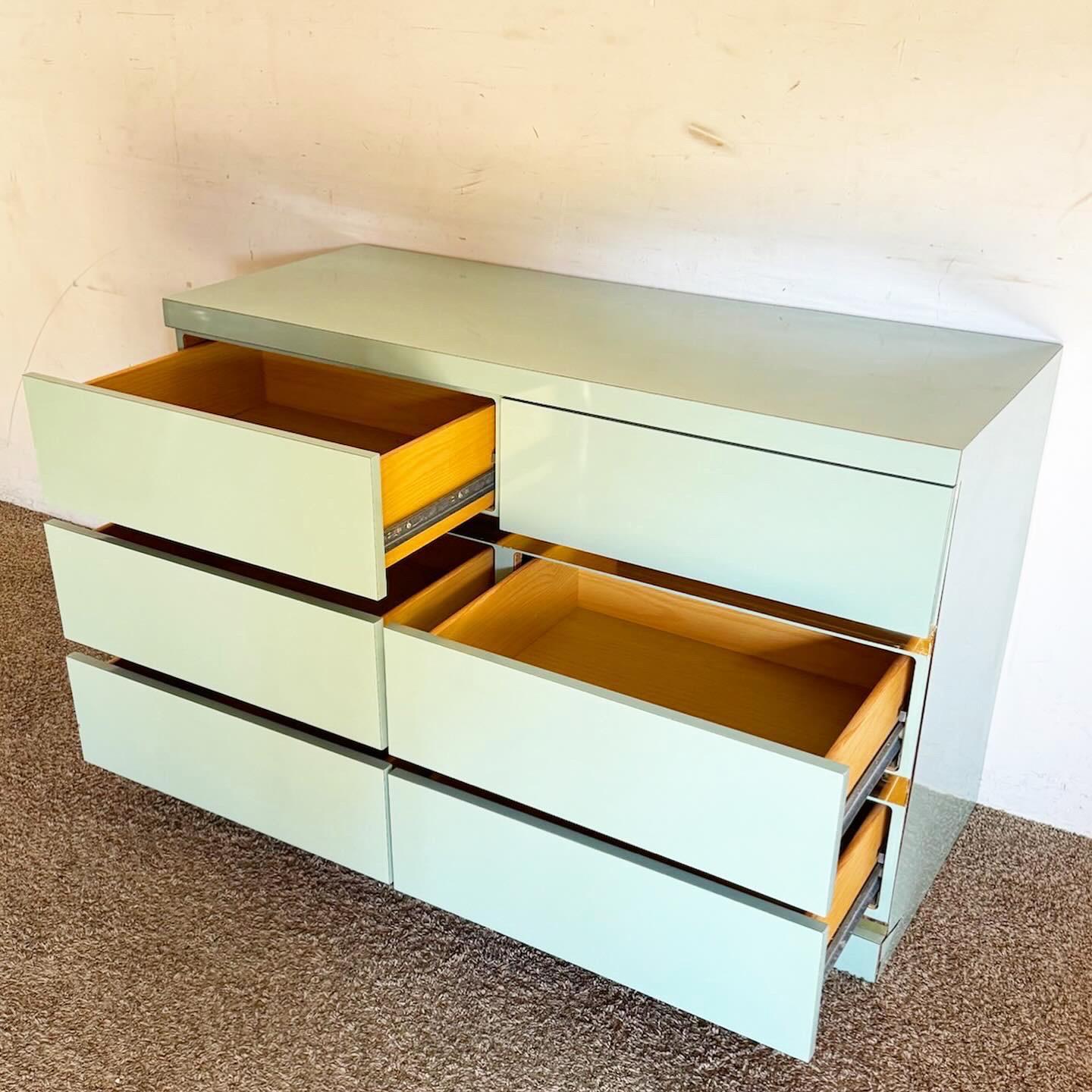 Postmodern Baby Blue Lacquer Laminate Dresser With Gold Accents For Sale 2