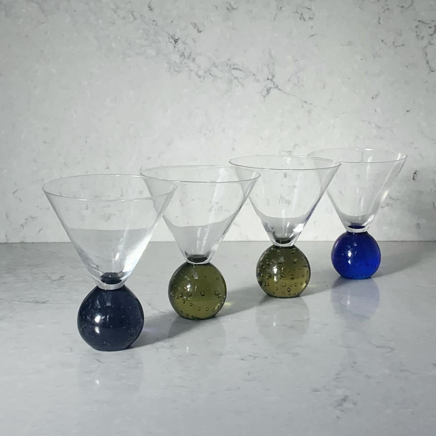 Post-Modern Postmodern Ball Base Martini Glasses, Set of 4, circa 1990