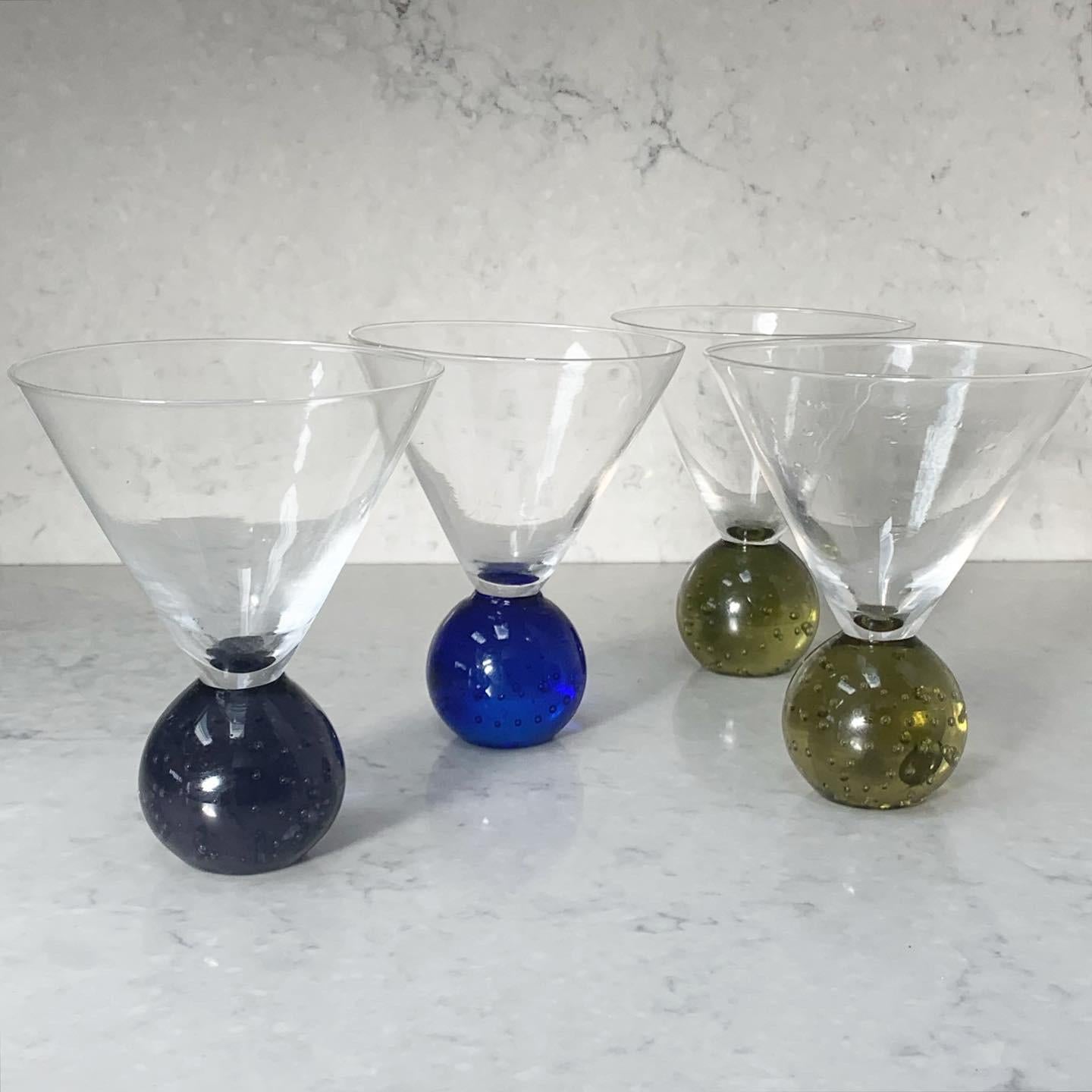 Late 20th Century Postmodern Ball Base Martini Glasses, Set of 4, circa 1990