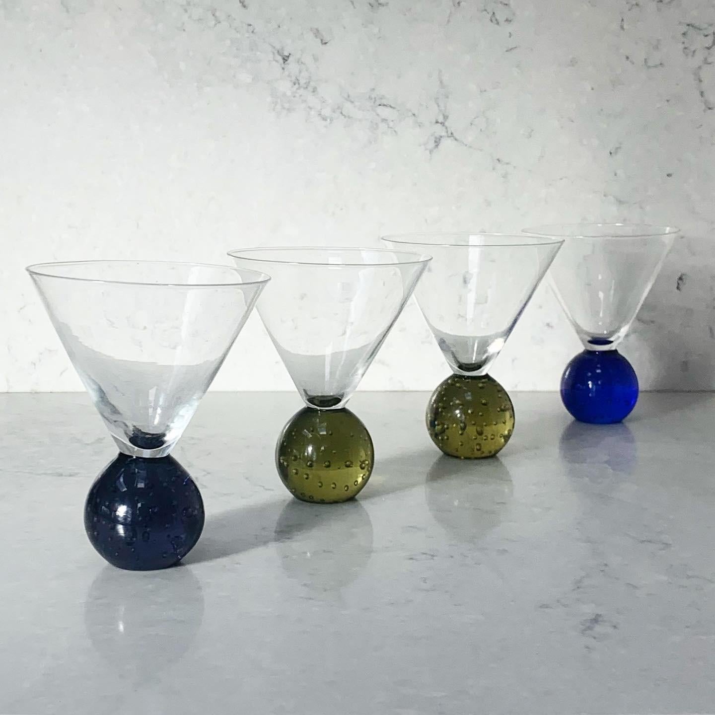 Postmodern Ball Base Martini Glasses, Set of 4, circa 1990 1