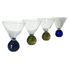 Postmodern Ball Base Martini Glasses, Set of 4, circa 1990