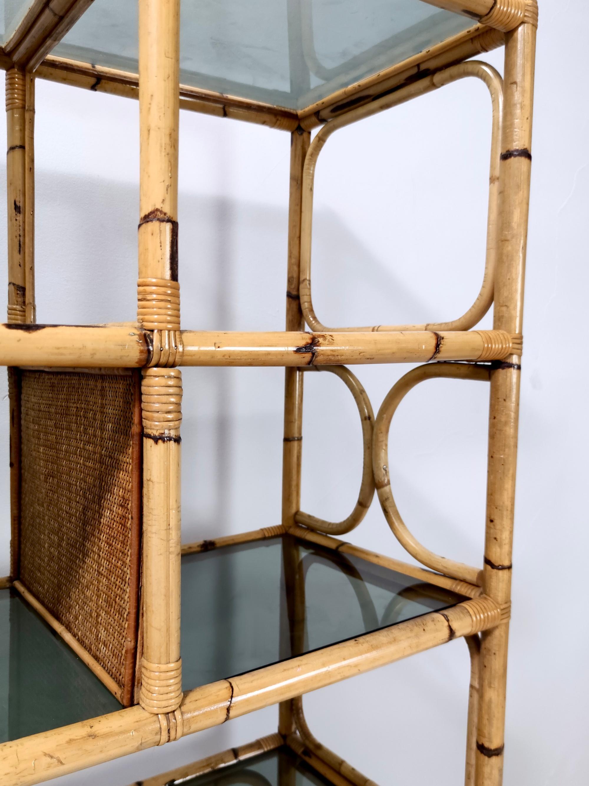 Postmodern Bamboo Bookcase with Smoked Glass Shelves by Vivai del Sud, Italy For Sale 6