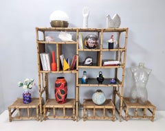 Postmodern Bamboo Bookcase with Smoked Glass Shelves by Vivai del Sud, Italy