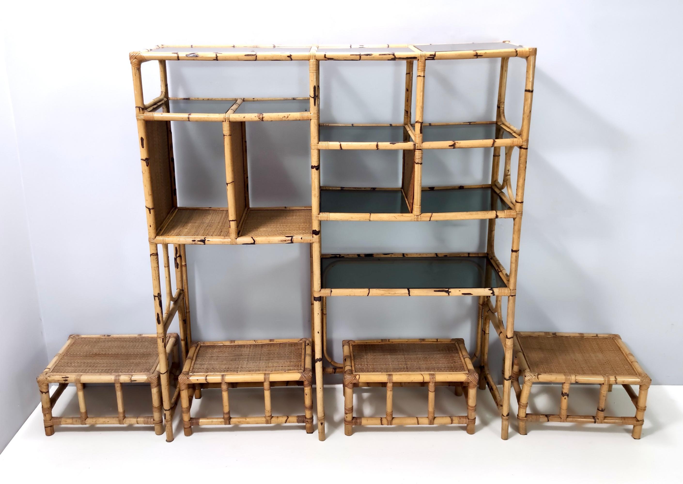 Postmodern Bamboo Bookcase with Smoked Glass Shelves by Vivai del Sud, Italy For Sale 3