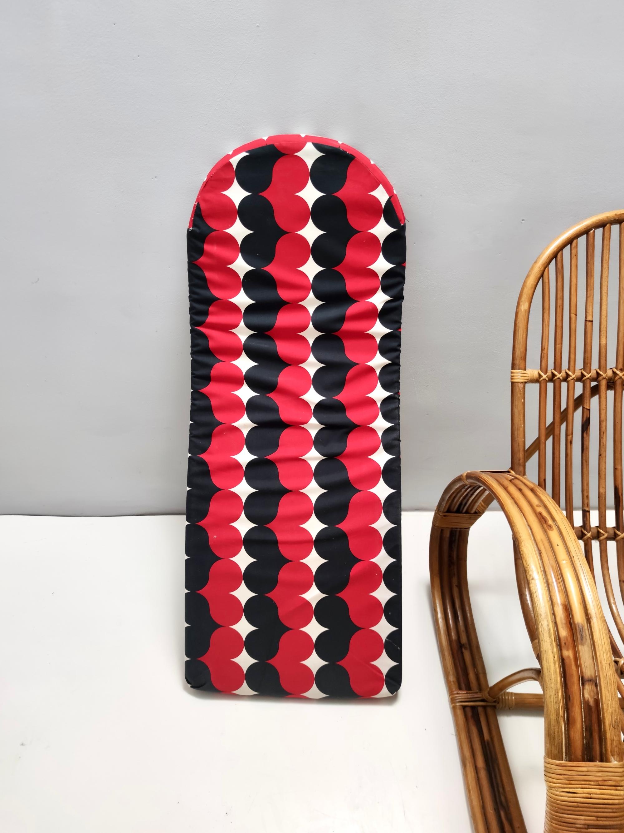 Postmodern Bamboo Rocking Chair with Red, Black and White Fabric Upholstery For Sale 4
