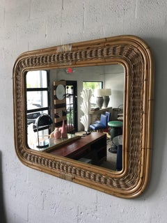 Postmodern Bamboo Wicker Rattan Mirror