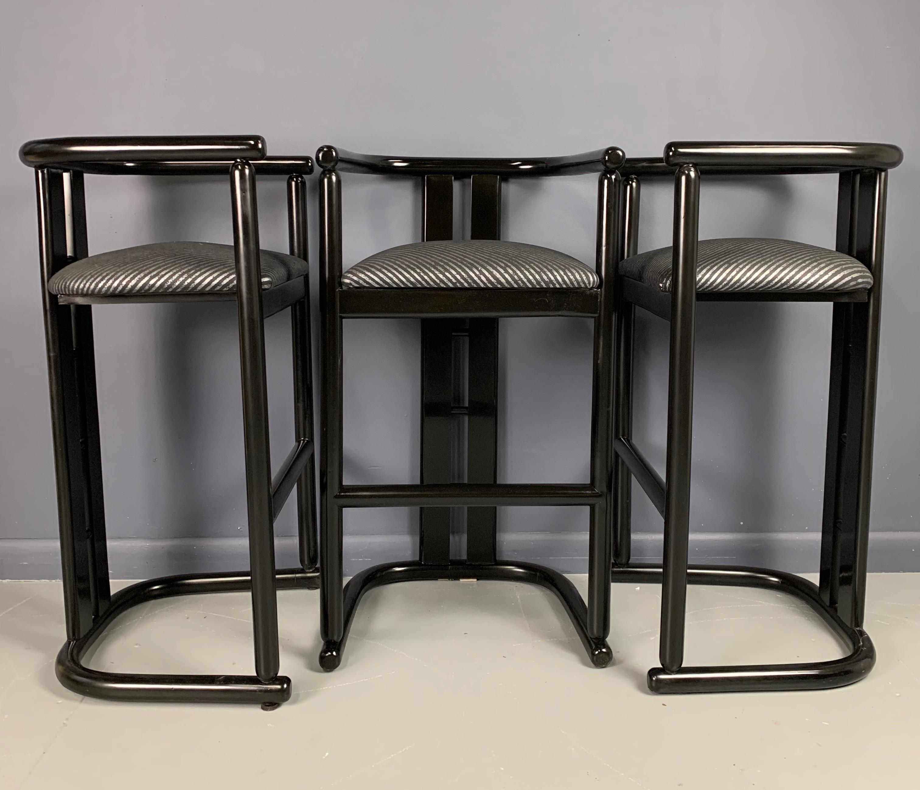 North American Postmodern Barrel Back Bar Stools a Set of Three in the Style of Pierre Cardin For Sale