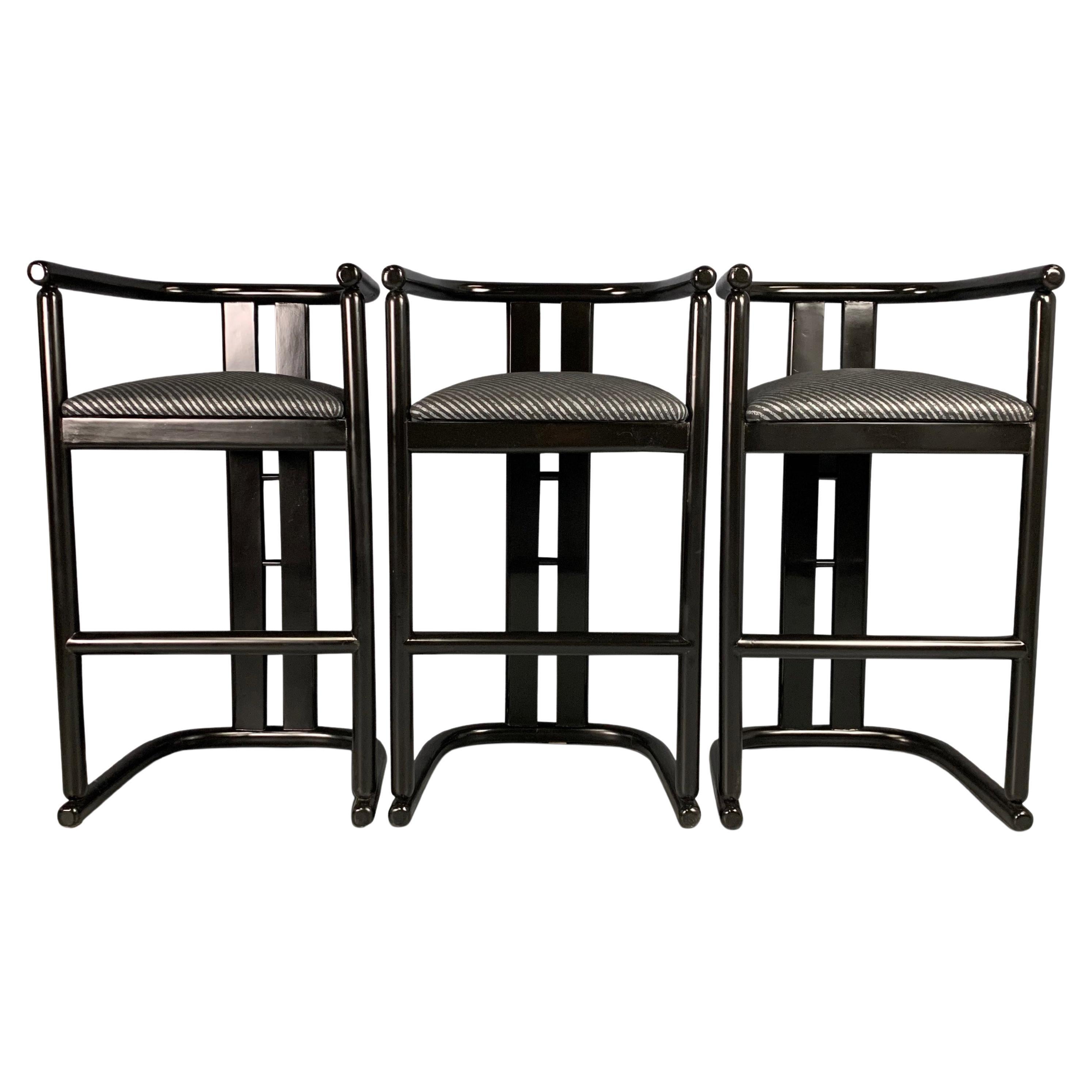 Postmodern Barrel Back Bar Stools a Set of Three in the Style of Pierre Cardin