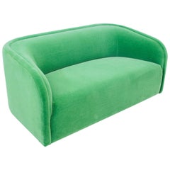 Postmodern Barrel Back Settee in Green Mohair, 1980s