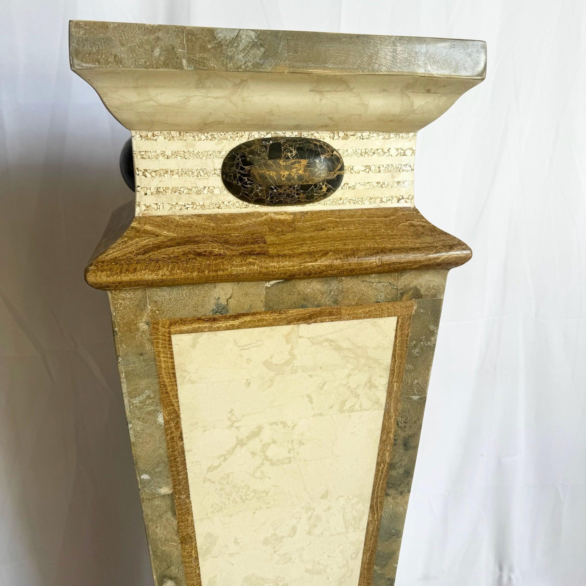 Postmodernes Pedestal aus poliertem, mosaikartigem Stein in Beige und Brown im Angebot 5