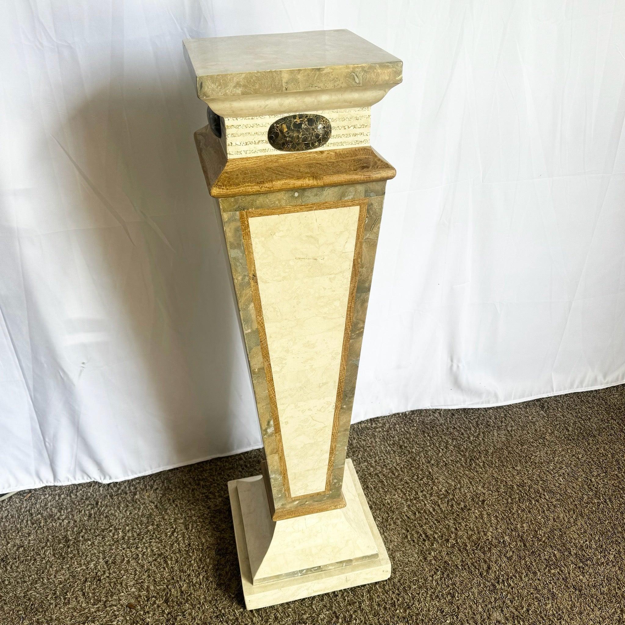 Postmodernes Pedestal aus poliertem, mosaikartigem Stein in Beige und Brown im Angebot 2