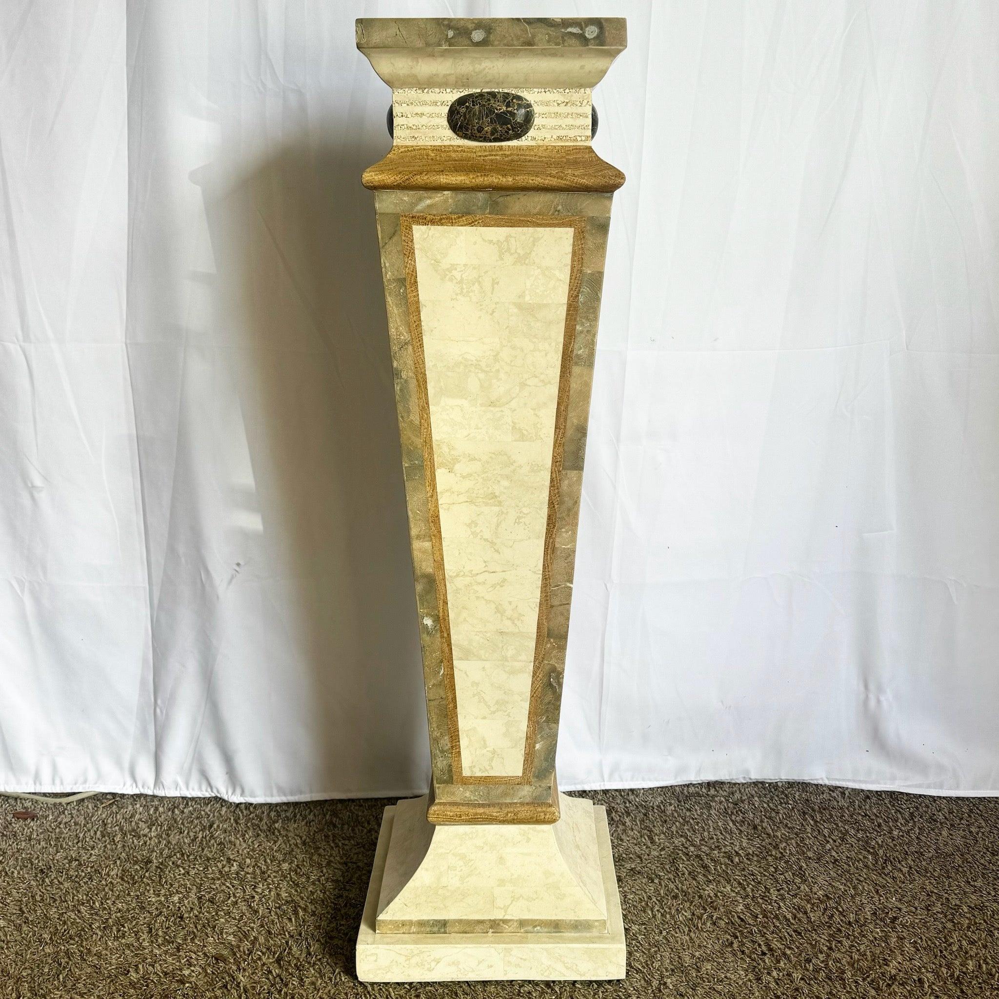 Postmodernes Pedestal aus poliertem, mosaikartigem Stein in Beige und Brown im Angebot 4